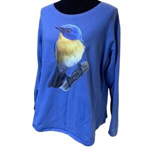 Upcycled Hand Printed 1X Yellow Bluebird Ukraine Artist Peace Fundraiser Tee